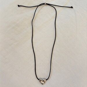 Elegant Silver Heart Pendant Necklace on adjustable black cord